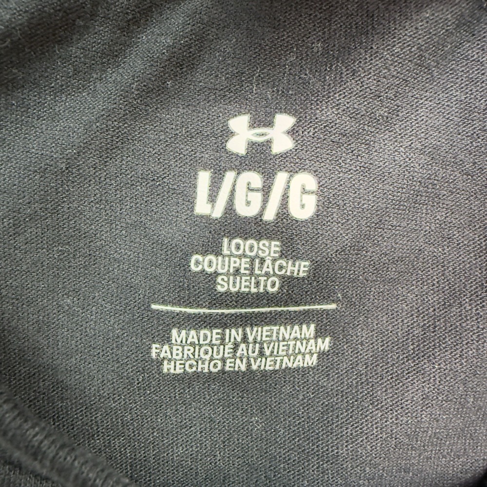 Under Armour T-Shirt Mens Large Black Gray Boxed Logo Loose Fit Short Sleeve Tee - Picture 3 of 5